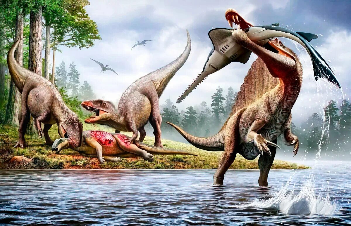 Познавательный про динозавров. Спинозавр палеоарт. Мезозойская Эра Тираннозавр. Юрский период мезозойской эры. Кархародонтозавр палеоарт.