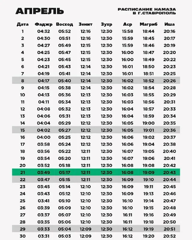 расписание намаза в серпухове