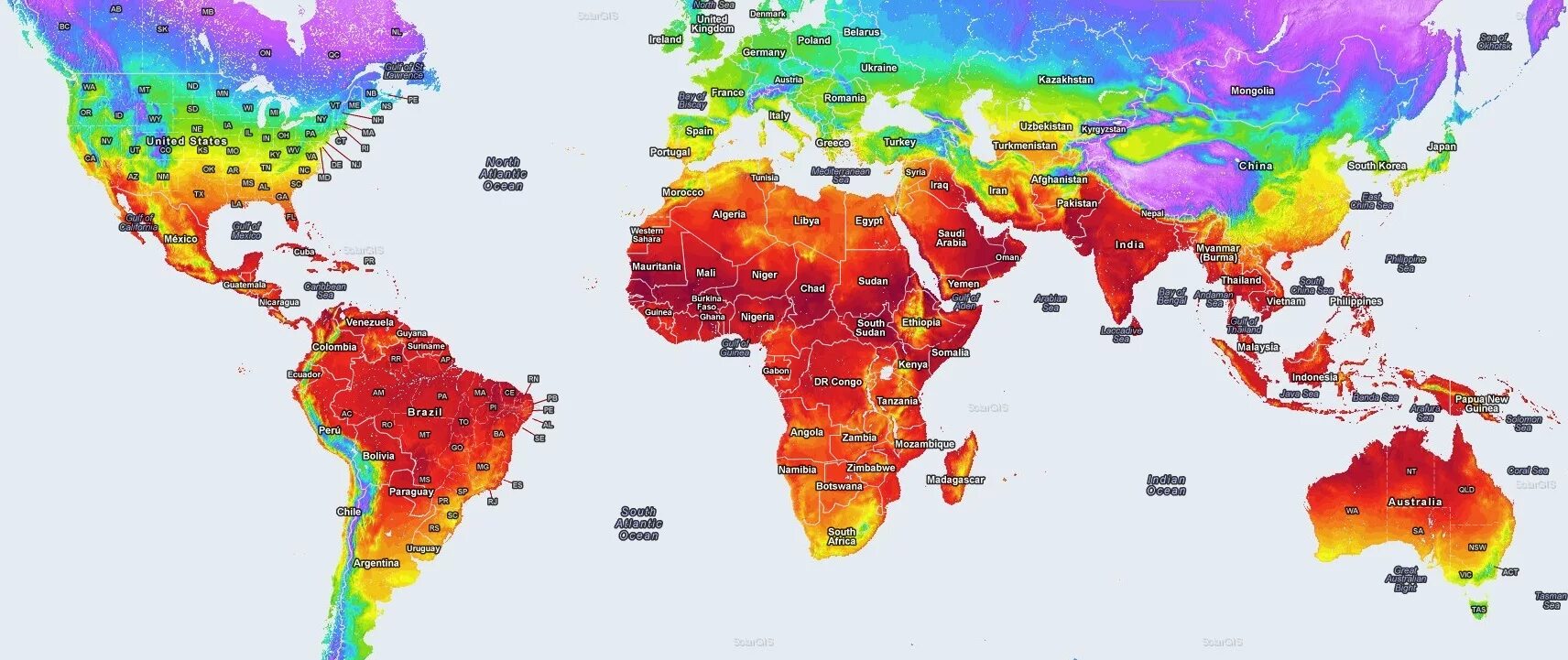 Температура по стране на карте