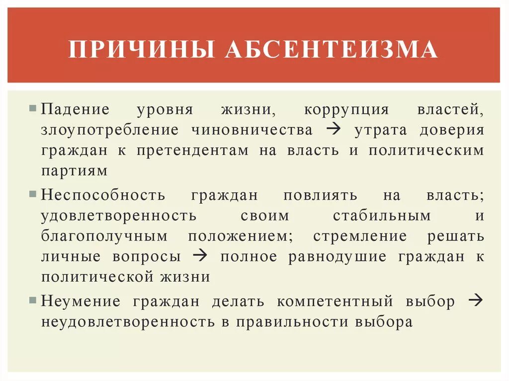 Массовое уклонение граждан от политического участия. Причины политического абсентеизма. Причины абсентеизма. Понятие абсентеизм. Абсентеизм его причины и опасность.