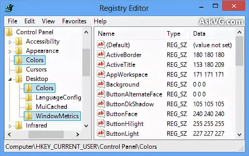 Current user control panel colors