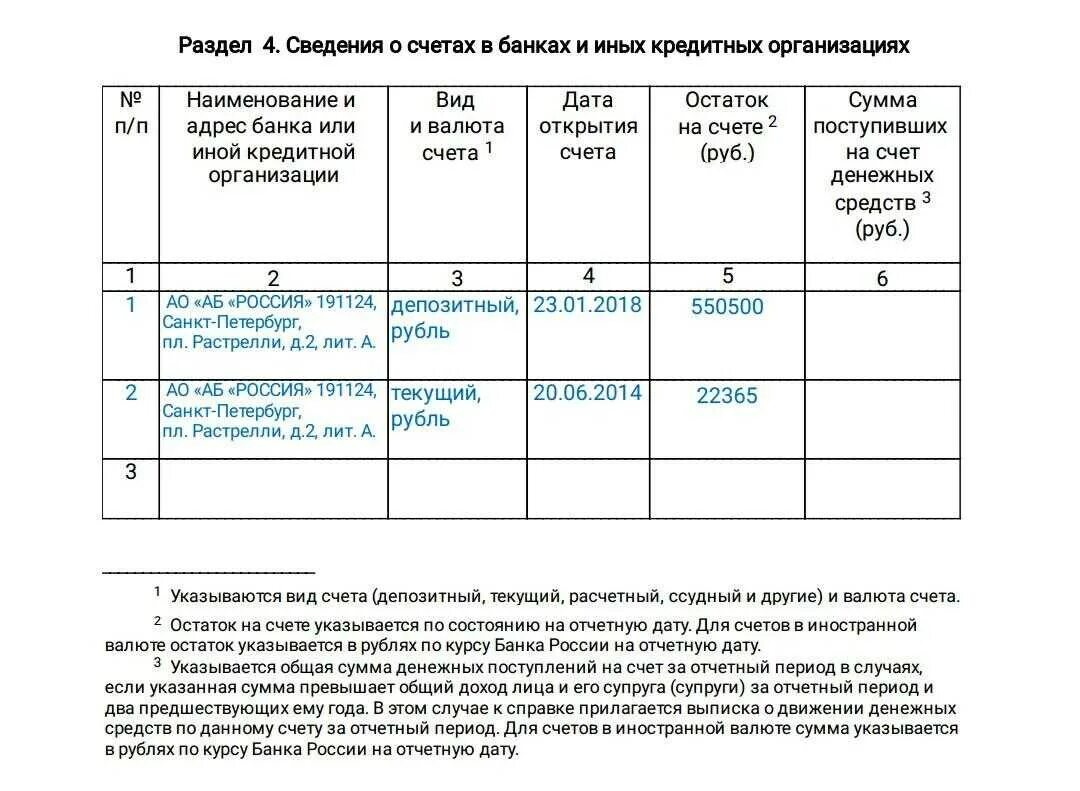 Как указать счета в справке о доходах. Справка о доходах для декларации госслужащих. Пример заполнения декларации для госслужащих 4 раздела. Декларация о доходах госслужащих образец заполнения. Как заполнять декларацию о доходах госслужащего.