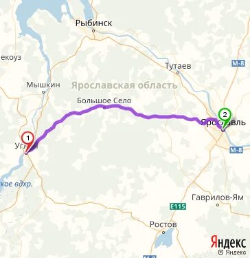 Тутаев рыбинск расстояние