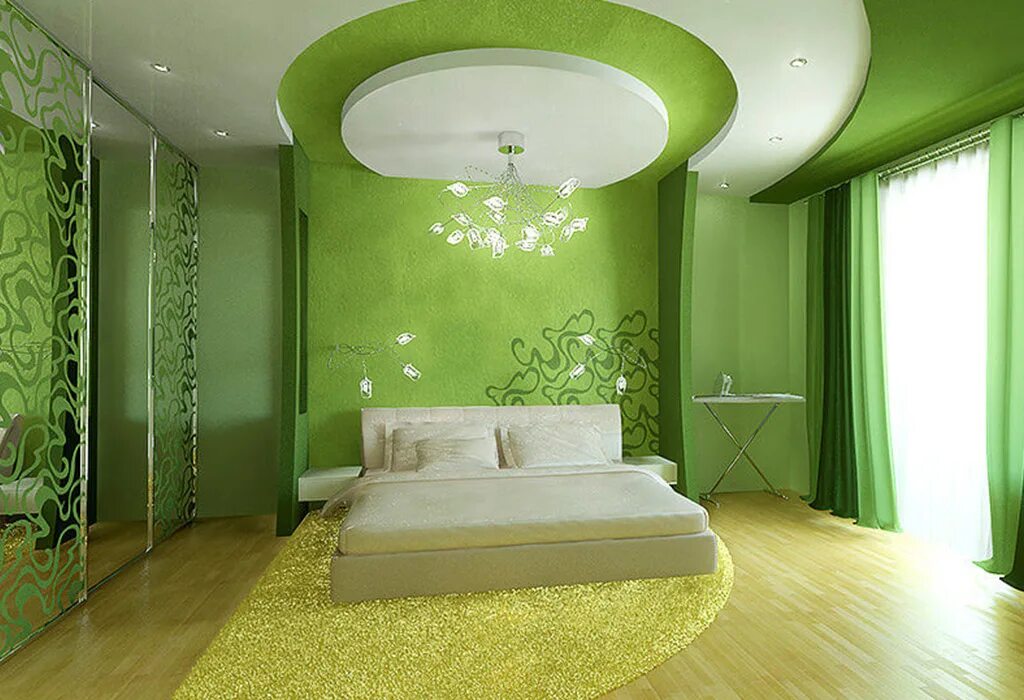 Сочетание цветов потолка. Спальня в салатовых тонах. Спальня в зеленом цвете. Спальня в салатовом цвете. Зеленый цвет в интерьере.