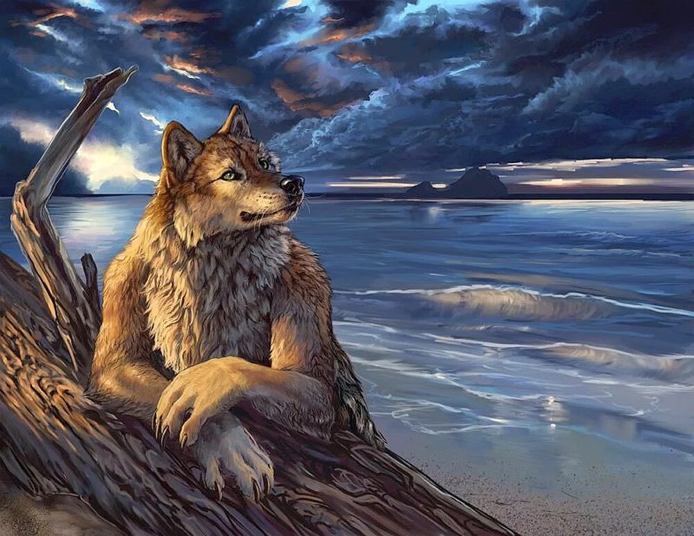 Волки оборотни фэнтези. Волк оборотень Werewolf. Красивые арты оборотней. Волк фэнтези. Волк на море.