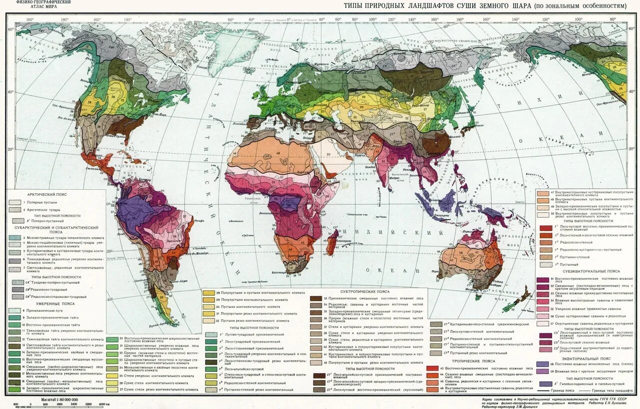 Типы природных ландшафтов суши земного шара карта. Материки и природные зоны на карте