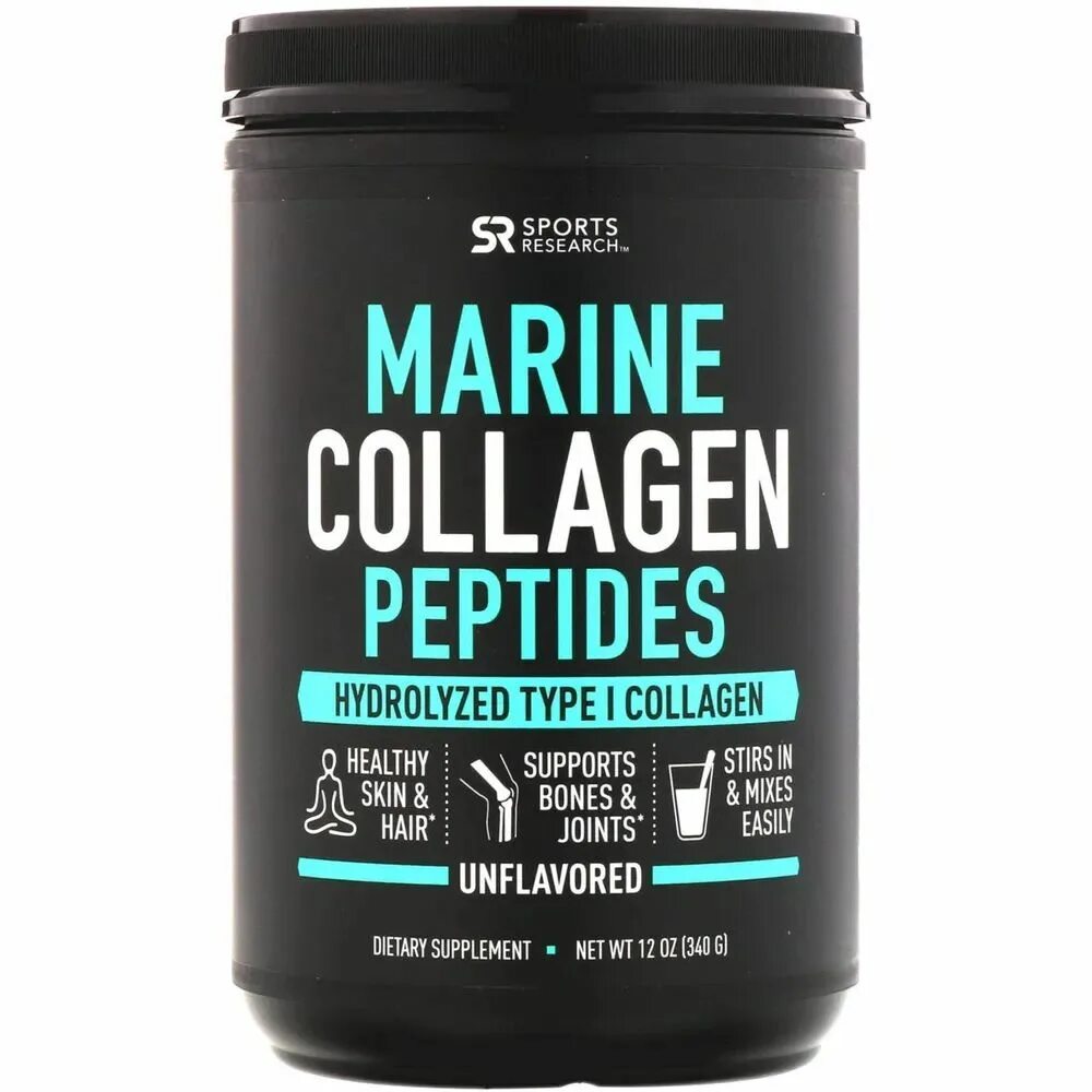 Hydrolyzed marine collagen. Коллаген Supplement Collagen Peptides. Коллаген пептидный Sports research. Морской коллаген, Marine Collagen Peptides, Sports research, 340 г. Пептиды коллагена Marine Collagen.