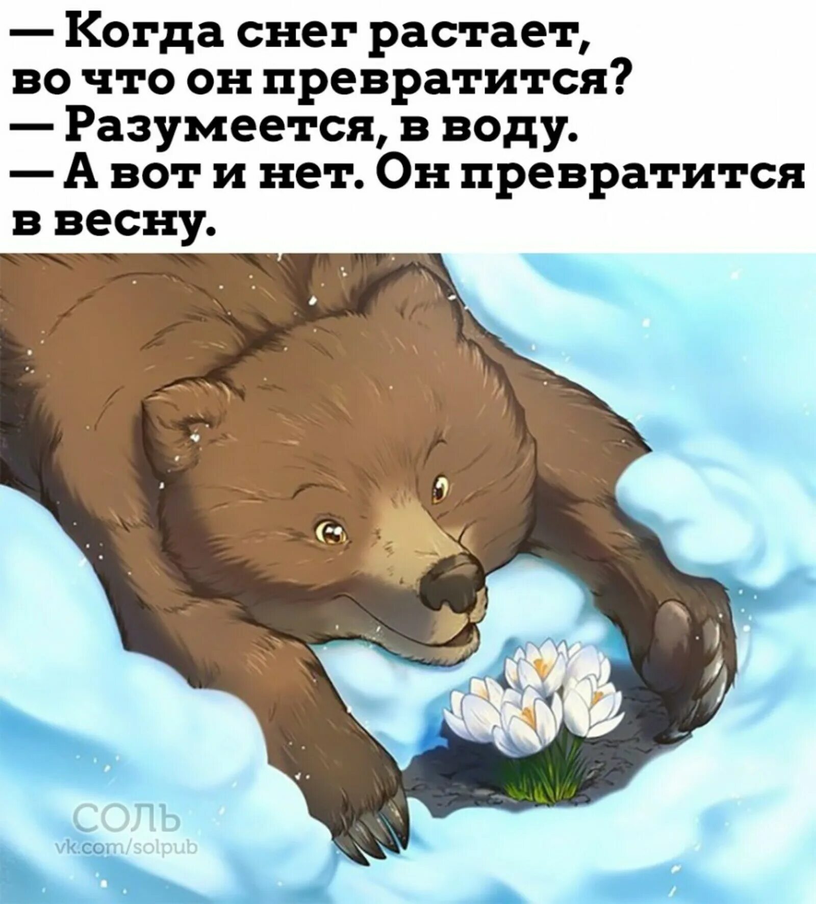 Все равно растаешь. Медведь весной. Когда снег растает он превратится в весну. Мишка проснулся весной.