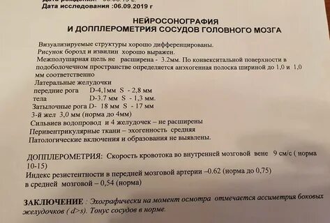 Расшифровка нейросонографии