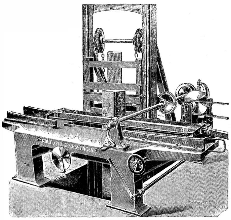 Лущильный станок для шпона. 16век станок для производства пиленого шпона. Строгальный станок 19 век. Средневековый волочильный станок.
