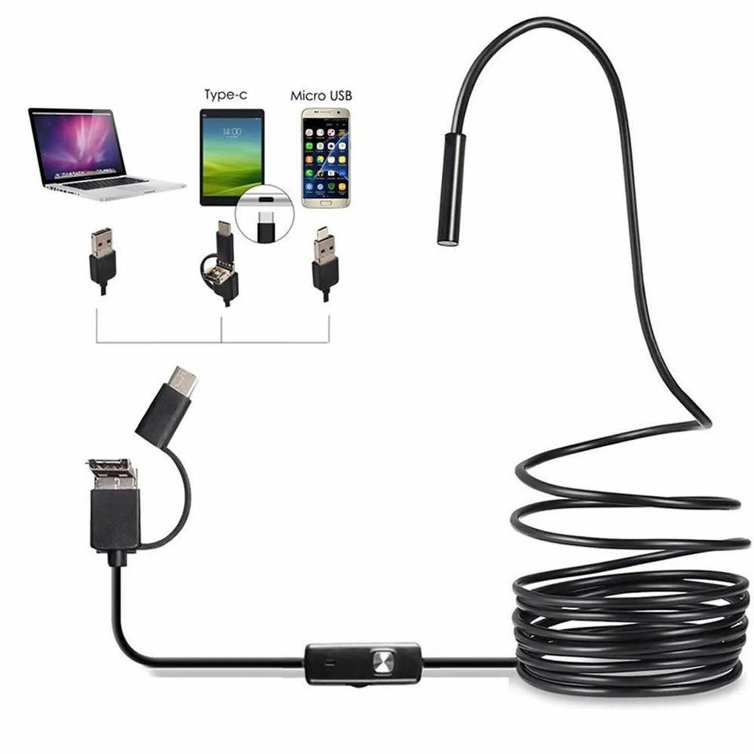 Эндоскоп 5,5 мм 7 мм USB Android. Камера - гибкий эндоскоп USB (Micro USB), 2м, Android/PC. Юсб эндоскоп камера для андроид. Эндоскоп для телефона андроид