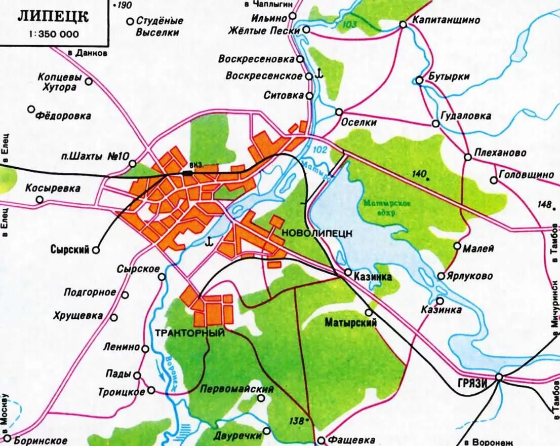 Карта города: Липецк. Районы Липецка на карте. Карта Липецка по районам города. План города Липецка.