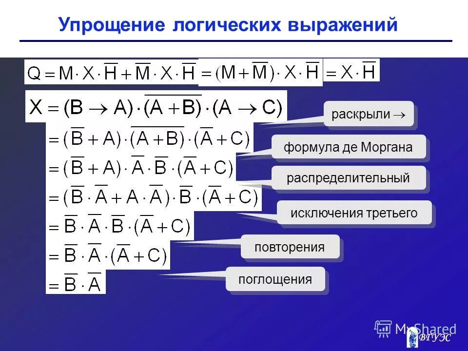 Система логических выражений. Упрощение логических выражений. формулы логических выражений. упростить логическое выражение. упрощение логических формул.