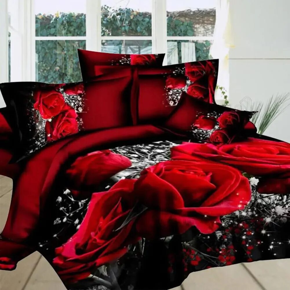 Купить постельное пермь. Постельное белье Angela Luxury Bedding. КПБ сатин красные розы. Постельное белье 3 д красивое.