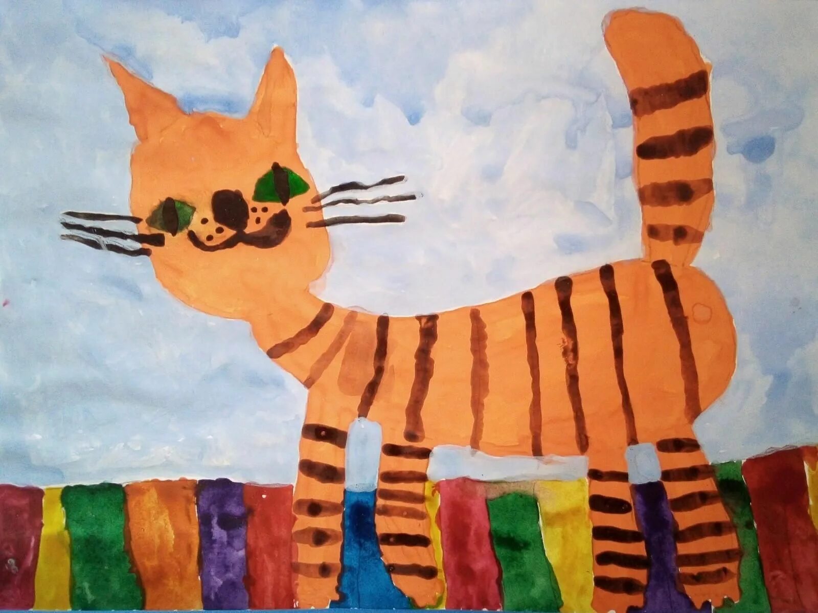 Рисунок кошки красками для детей. Рисование кошки в средней группе красками. Кошка детский рисунок. Рисование кошка в старшей группе.