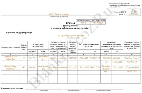 Приказ формы т 5 образец