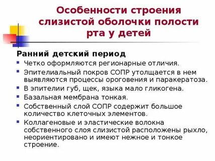 Особенности слизистой оболочки рта