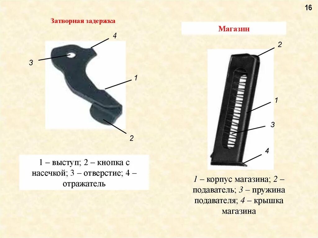 Для чего предназначена затворная задержка пистолета. Затворная задержка. затворная задержка служит для. пружина подавателя магазина пм. пружина затворной задержки.