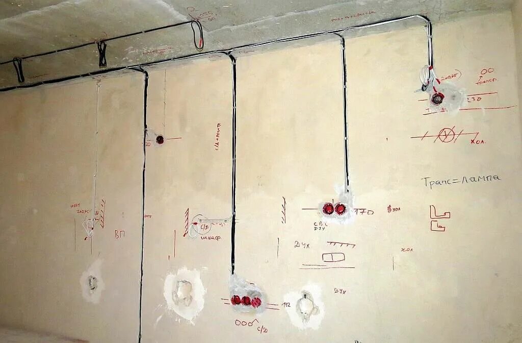 Какая проводка в квартире. Схема разметки штроб под проводку. Монтаж электропроводки на стену. Электропроводка в квартире. Проводка в доме.