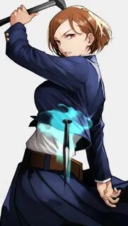short hair, nails, anime, school uniform, vertical, hammer, simple backgrou...