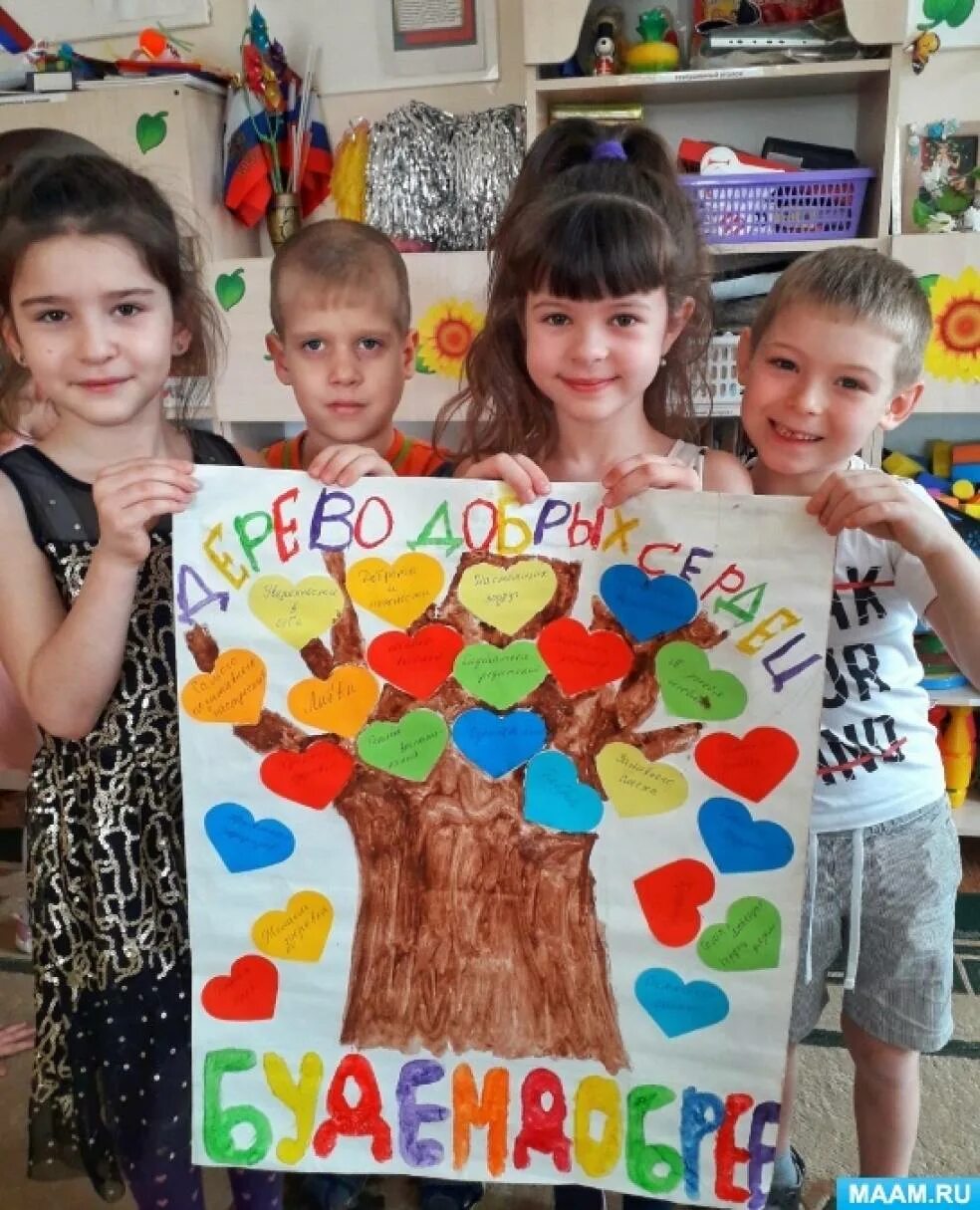 Тема доброта в подготовительной группе. Аппликация на тему добрые дела. коллективная работа в детском саду. аппликация на тему доброта в подготовительной группе. дерево добра в подготовительной группе.