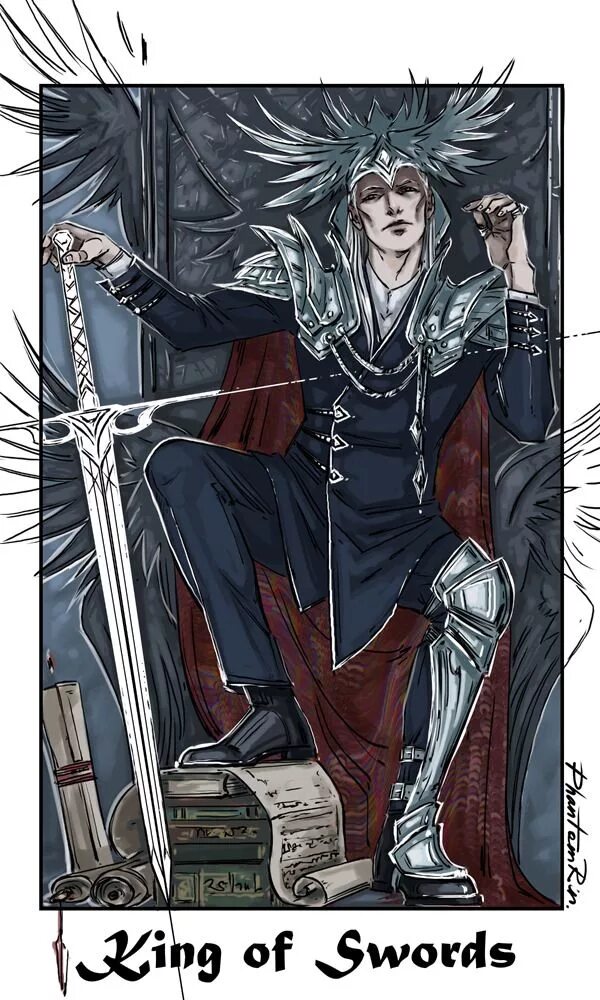 Король мечей значение мысли. Таро phantomrin. король мечей таро. king of swords таро арт. король мечей внешность.