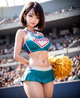 ai generated, asian female, black hair, cheerleader, cheerleader uniform, l...