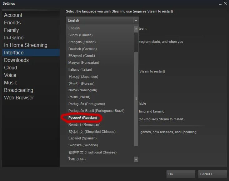 Как изменить язык в стиме. Как поменять язык в стиме на русский. Смена языка стим. Steam на английском языке.