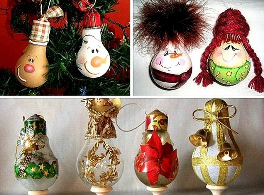 Как можно сделать новогодние игрушки своими руками. Елочная игрушка из лампочки. новогодняя игрушка bp kfvgjxrb своими руками. игрушка из лампочки на елку. новогодние игрушки из лампочек своими руками.