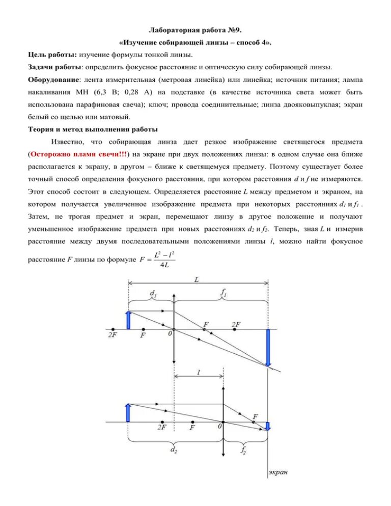 Лабораторная работа по физике 8 класс линзы