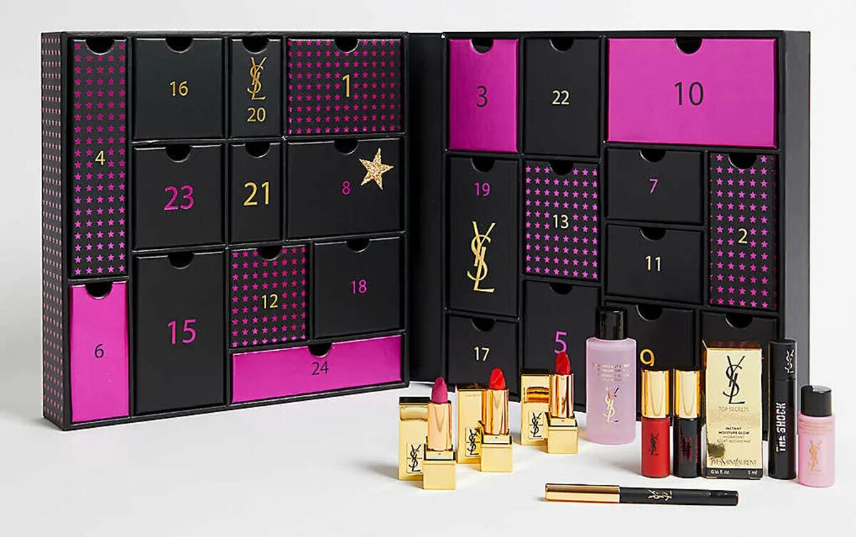 Адвенты косметика купить. Yves Saint Laurent Advent Calendar. Advent Calendar 2023 косметика. Vivienne Sabo Advent Calendar. Clarins Advent Calendar 2022.