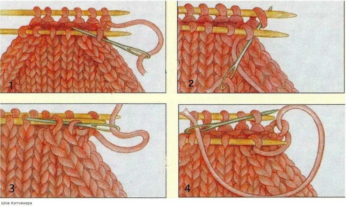 Соединение открытых петель. Закрытие петель иглой трикотажным швом. Закрытие петель носка иглой. Закрытие носка трикотажным швом. Лицевые петли иглой.