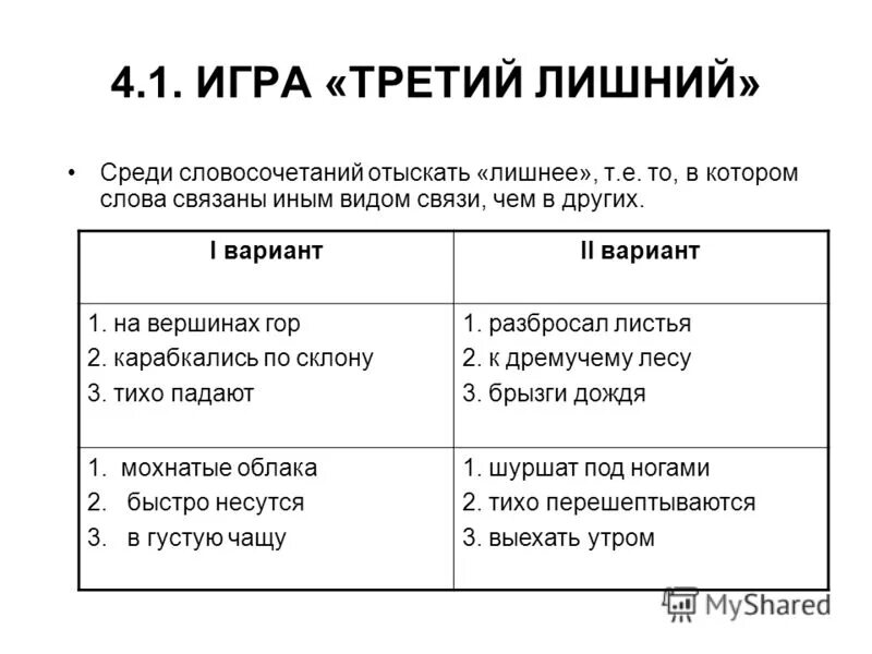 Словосочетание 8 класс 2 вариант. Третье лишнее в словосочетании.