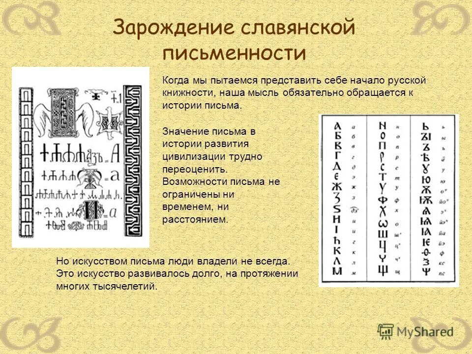 Создание первого алфавита в какой стране. Славянская письменность. Зарождение славянской письменности. Славянские письмена. Возникновение русской письменности.