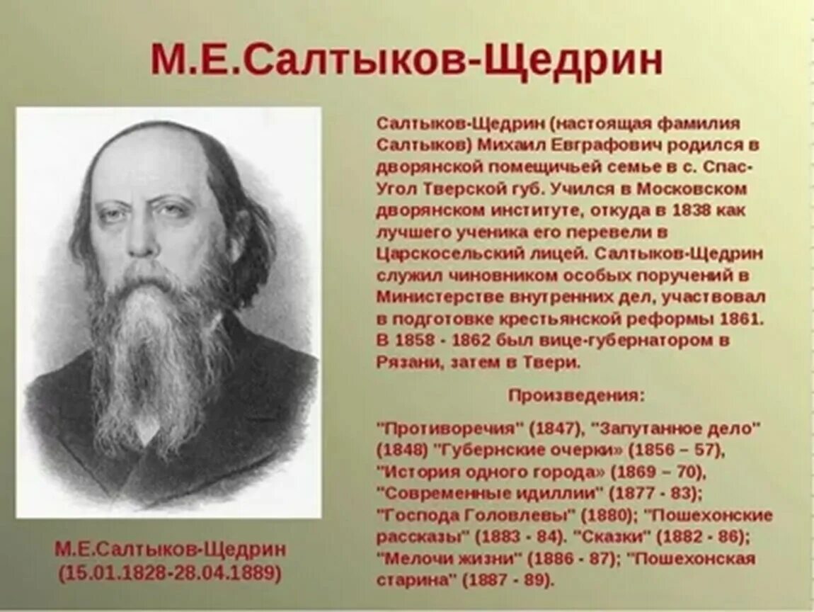 Презентация про писателя. Литературная визитка Салтыкова Щедрина. Салтыков-Щедрин биография. Краткая биография Салтыкова Щедрина.