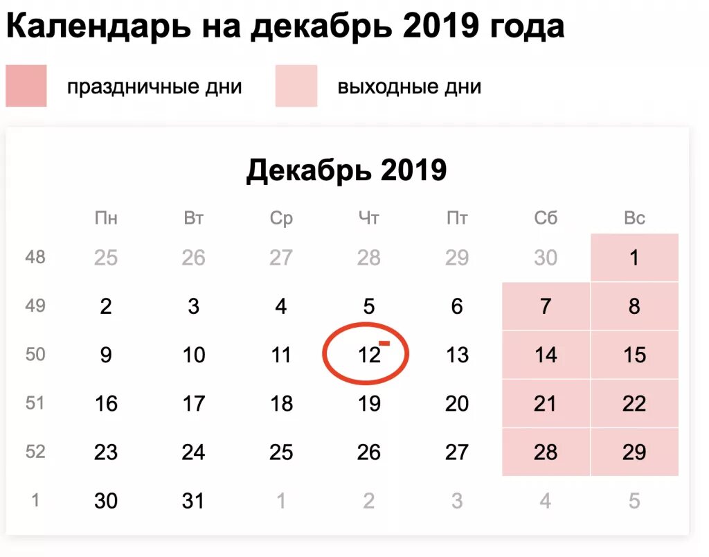 С какого дня начинаются выходные в декабре