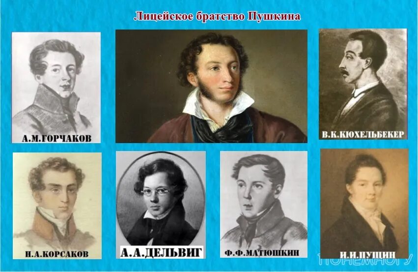 Дружба пушкина и дельвига в лицее. Друзья пушкина в царскосельском лицее. Близкие друзья пушкина в лицее. Пушкин пущин кюхельбекер дельвиг. Портреты лицейских друзей пушкина.
