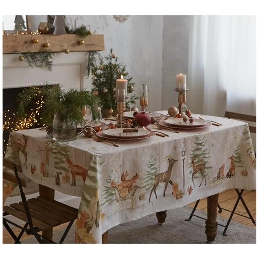 Скатерть лес. Скатерть лес. Скатерть лес. Скатерть с пропиткой восточная. Скатерть "олени", 136х160 см.
