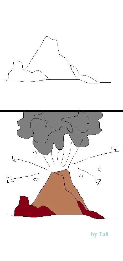 Рисунок вулкана 5 класс. Вулкан рисунок. Вулкан рисунок карандашом. Извержение вулкана рисунок. Как нарисовать вулкан.
