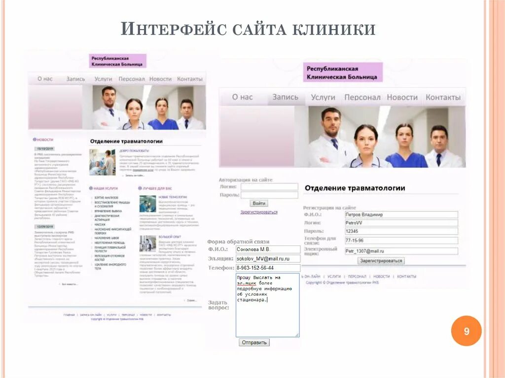 Анализ сайта больницы. Интерфейс администратора больницы. Интерфейс сайта. Интерфейс поликлиники сайта. Клиника.