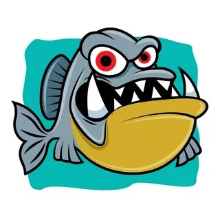 Cartoon angry piranha fish with big sharp teeth on blue sea background 2785147 V