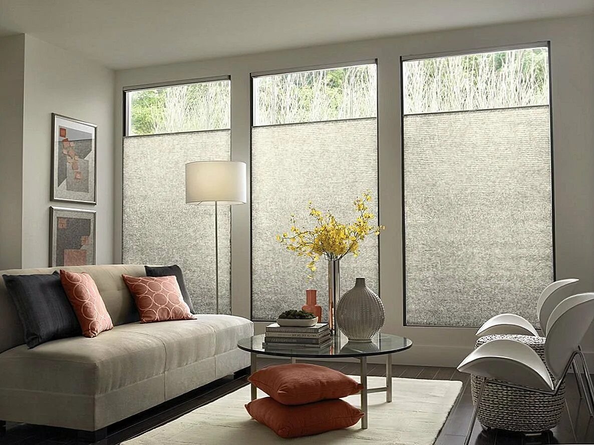 скай ривер панорамные окна. рулонные шторы в гостиную в современном стиле. римские шторы в гостиной. окно в интерьере. современный французский интерьер.