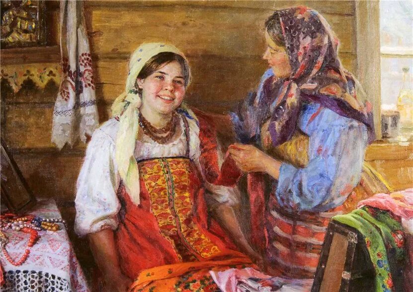 Русское сюжетка. Федот Васильевич Сычков (1870 -1958): "Калужские крестьянки". Федот Васильевич Сычков Мяльщицы льна. Федот Васильевич Сычков Колхозный базар. Федот Васильевич Сычков Пряха.