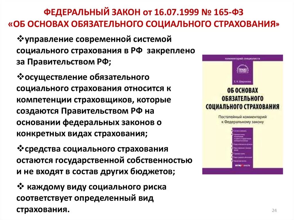 Закон 165 об основах обязательного социального страхования