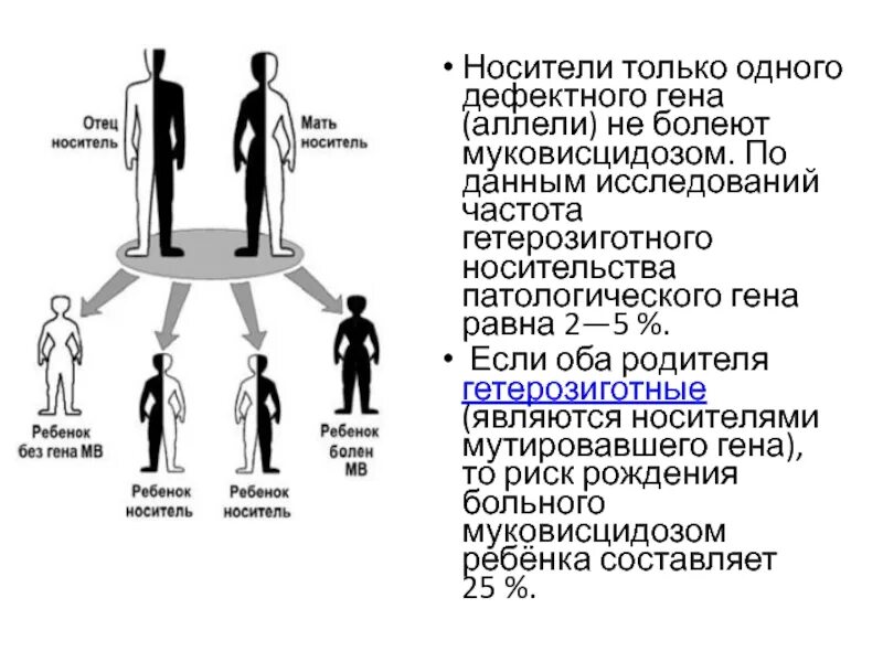 Гетерозиготные носители рецессивного Гена это. Тип наследования муковисцидоза. Гетерозиготное носительство патологического Гена. Оба родителя гетерозиготные. У матери не являющейся носителем гена