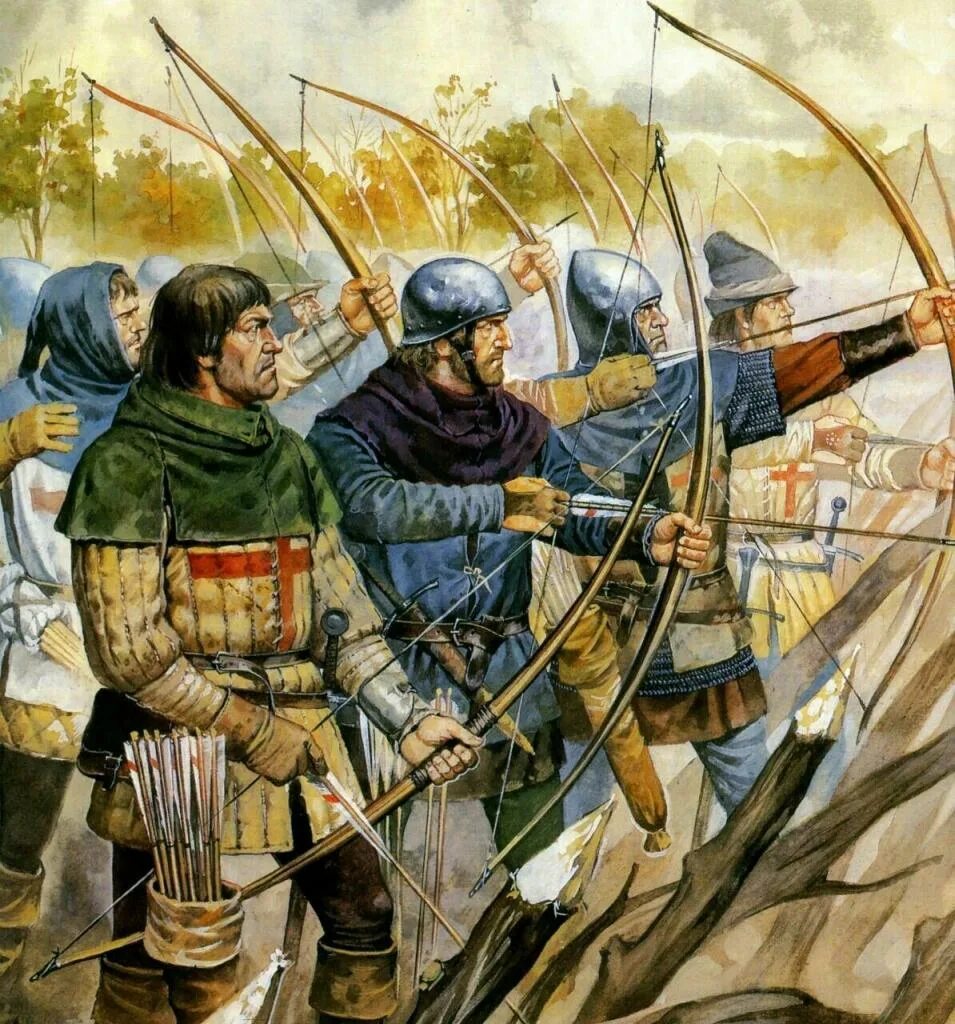 Время столетней войны. Битва при Азенкуре 1415. Азенкур лучники. Английские лучники столетней войны.