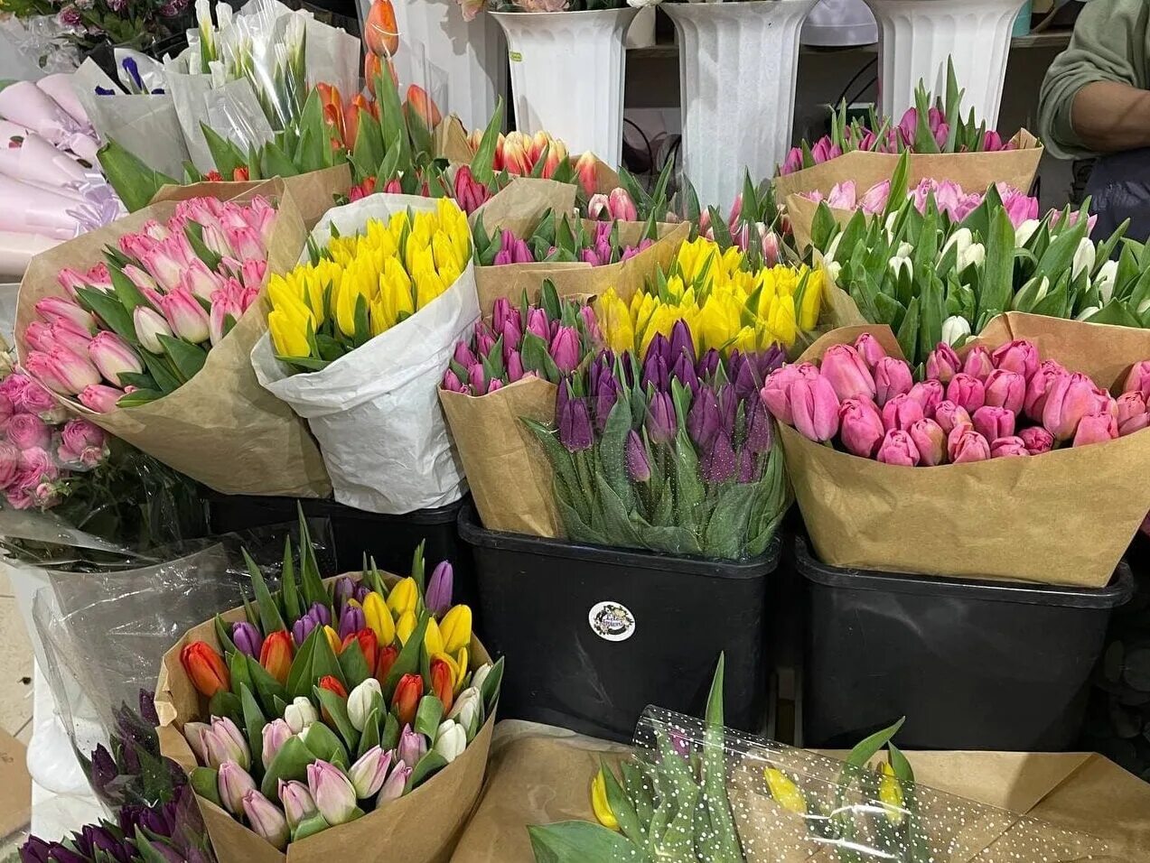 Купить тюльпаны в цветочном магазине. Тюльпаны в цветочном магазине. Цветочная Лавка тюльпаны. Мелкие тюльпаны.