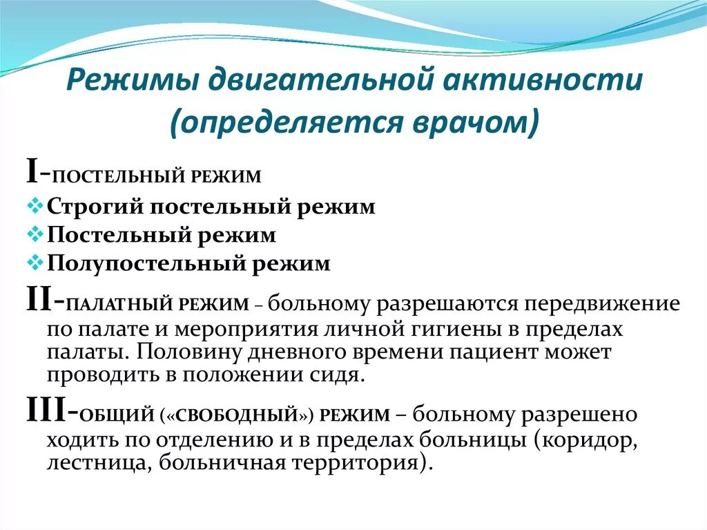 Режим двигательной активности больных. Режимы ддвигательнойактивности. Режимы активности пациента. Режимдвигательноц активности. 3 режима больного