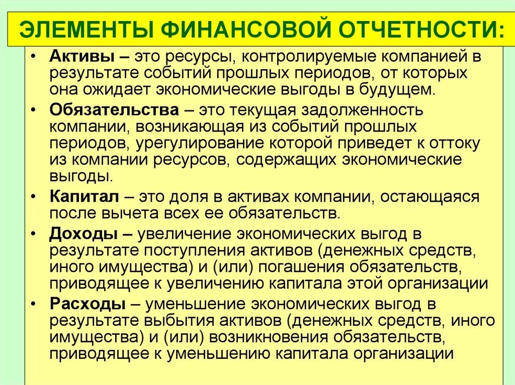 Приведет к уменьшению активов или. Элементы финансовой отчетности. Основные элементы финансовой отчетности. Назовите основные элементы финансовой отчетности. Элементы финансовой отчетности МСФО.