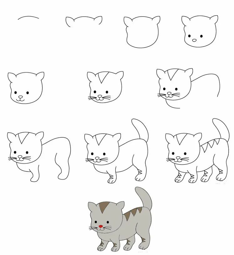 Рисуем кота с детьми. Котики для рисования. Рисунок котенка поэтапно. Легкий котик для срисовки. Рисунки котят для срисовки.